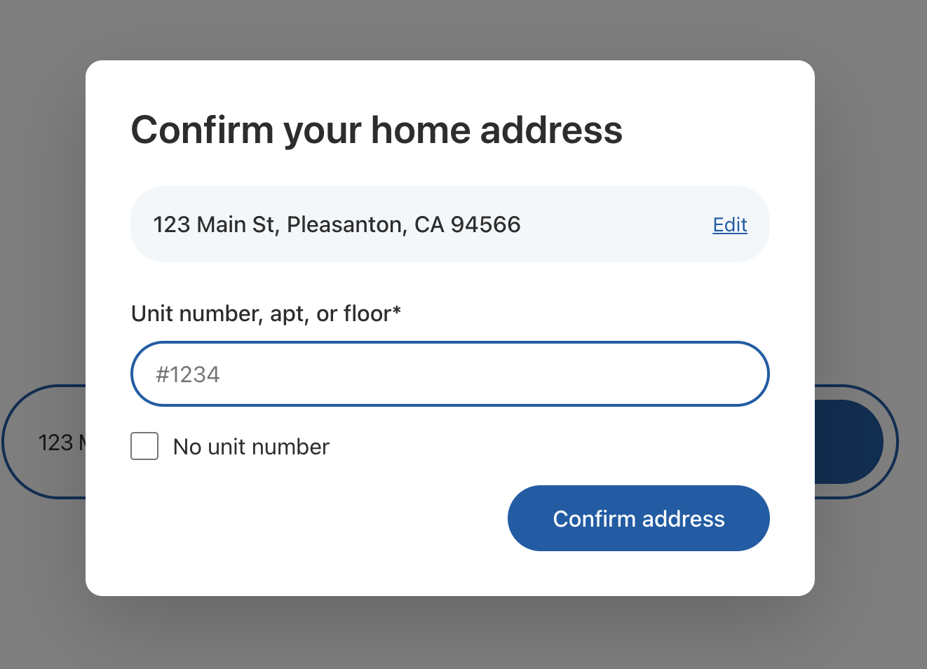 AddressUnitConfirmation component
